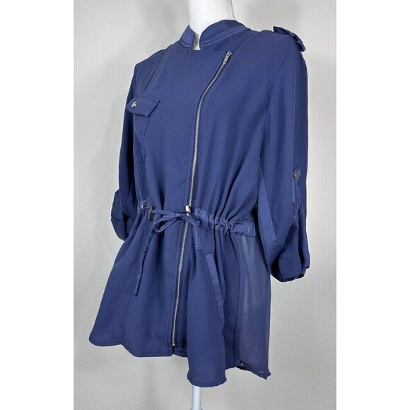Chico's Navy  Front Zip Sheer Back Anorak Jacket Size  2 (Large) - Picture 8 of 15